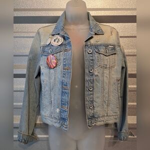Superdry Denim Jacket with Colorful Patches